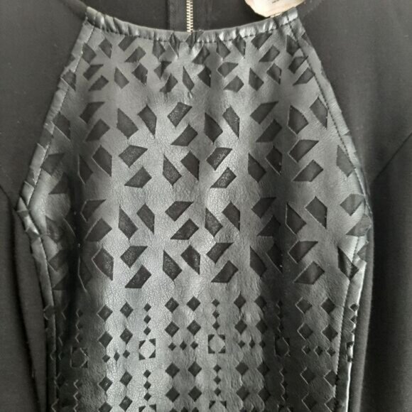 ECI New York Faux Leather Geometric Lasercut Panel Sheath Dress Sz 8 - Picture 5 of 13